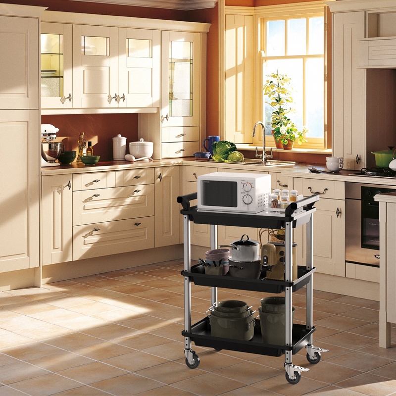 Black 3-tier rolling cart kitchen use scene