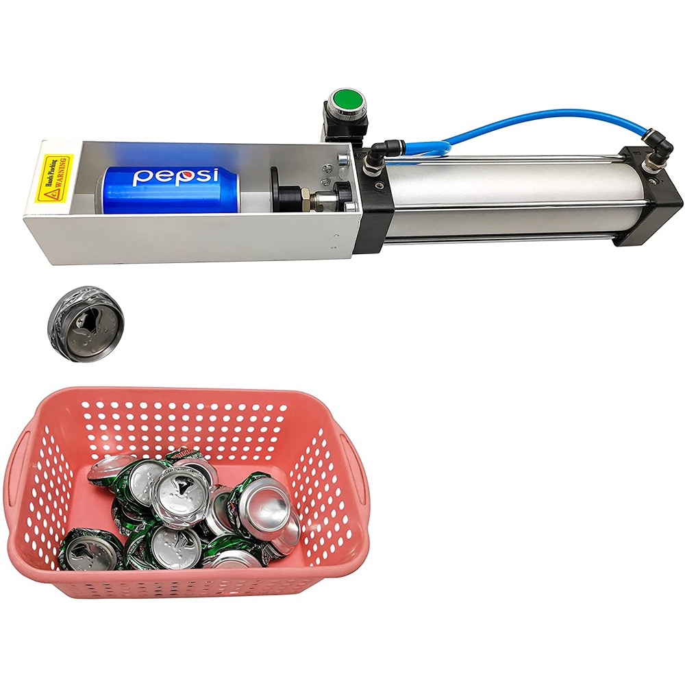 7 Silver-black pneumatic can crusher crushed cans output view