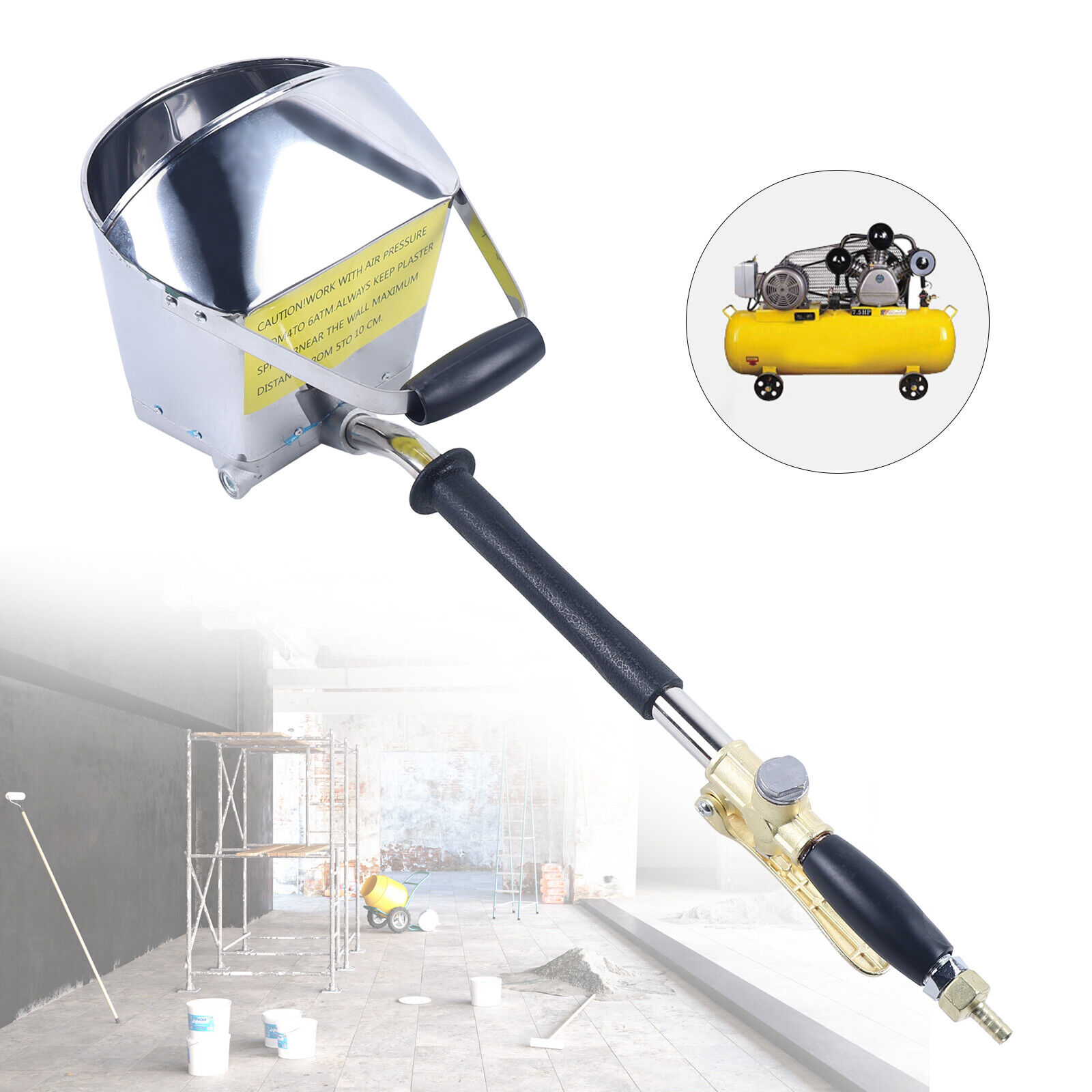 s-l1600 (14) Silver pneumatic mortar spray gun construction scene with compressor