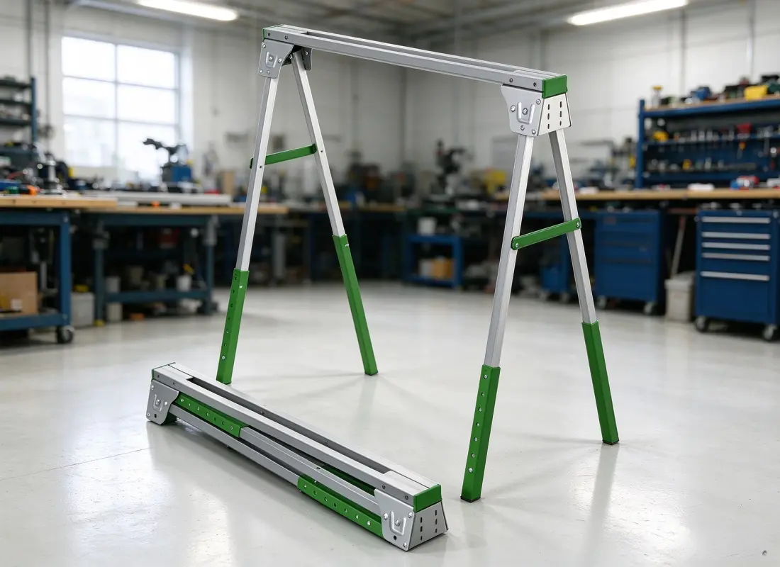 folding sawhorse sample in open and folded configurations
