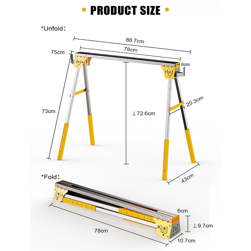 Yellow sawhorse detailed size diagram