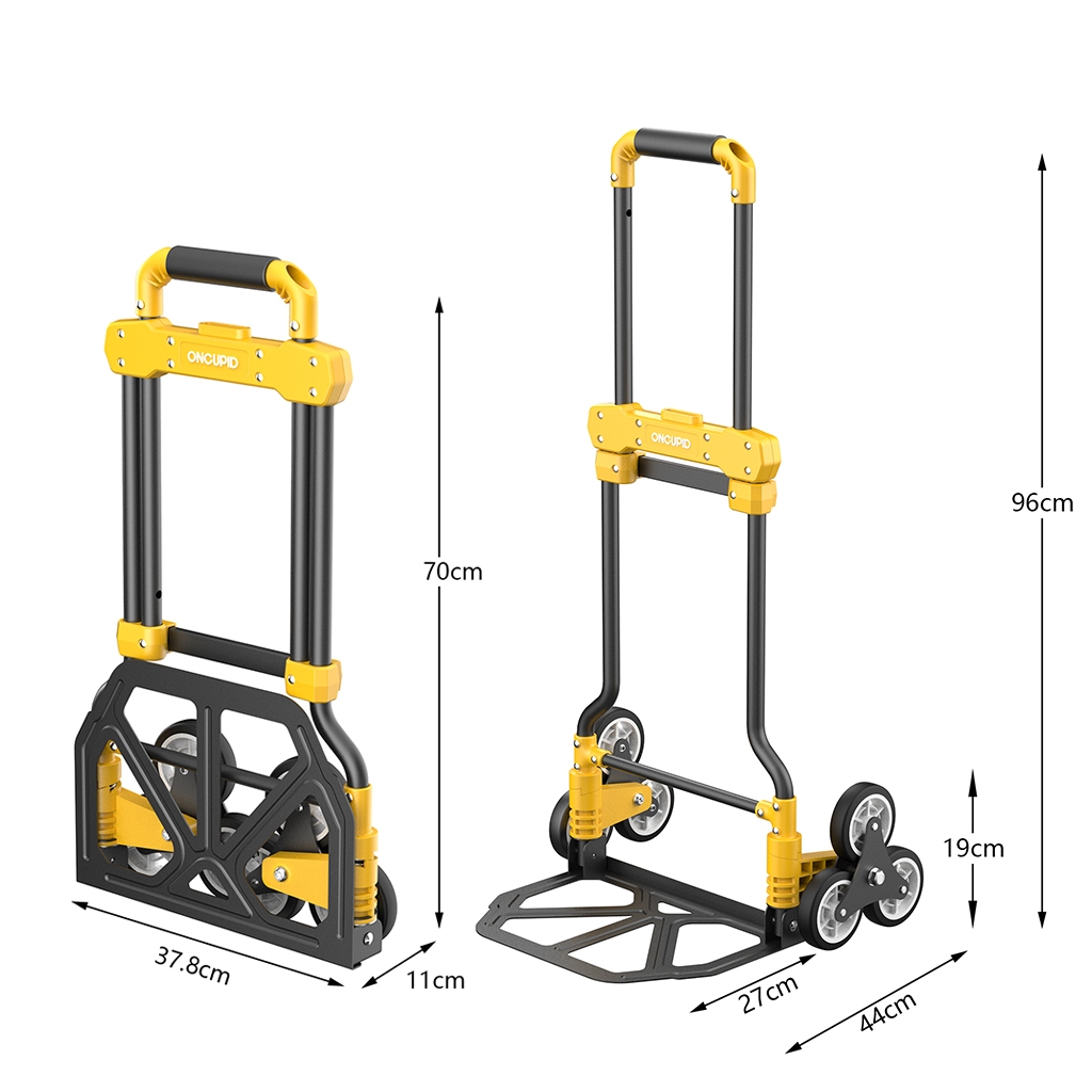 Yellow-black stair climbing hand truck size diagram