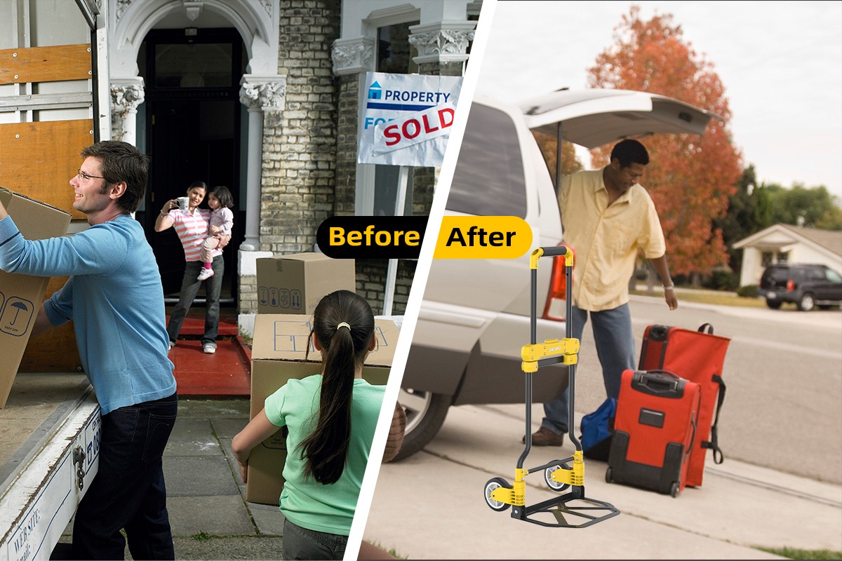Folding hand truck improves efficiency compared with manual material handling
