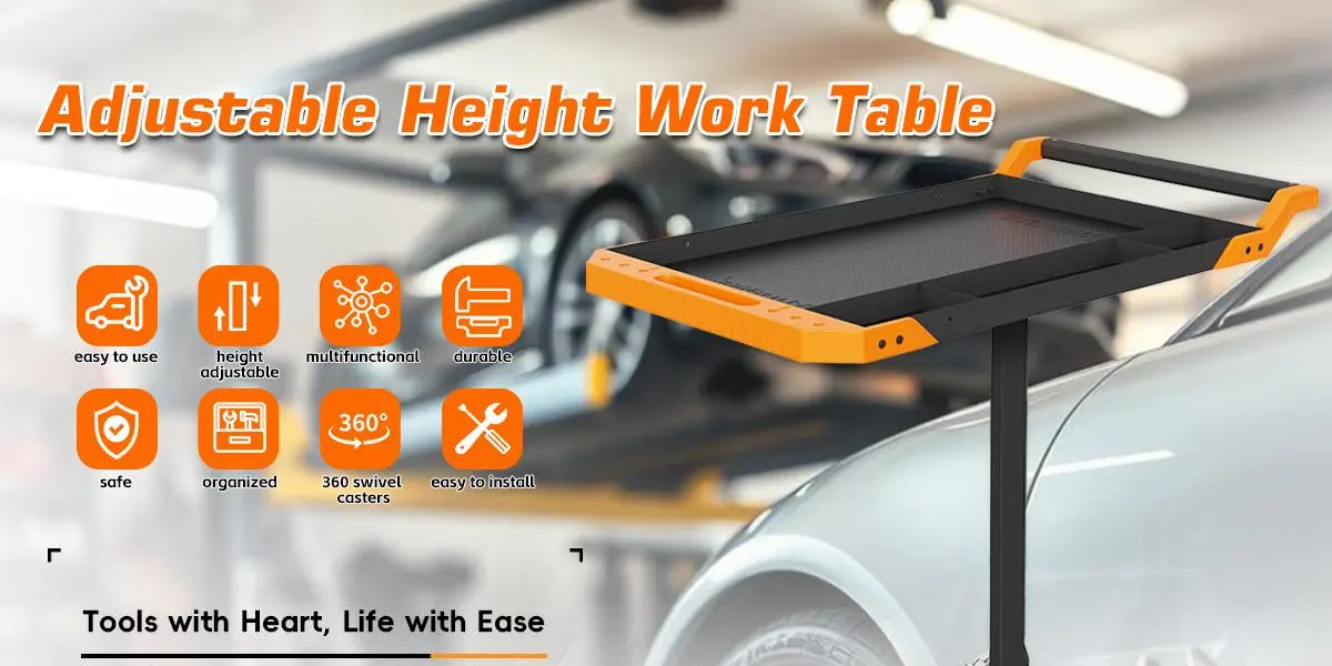 Adjustable height mobile work table for mechanic auto repair