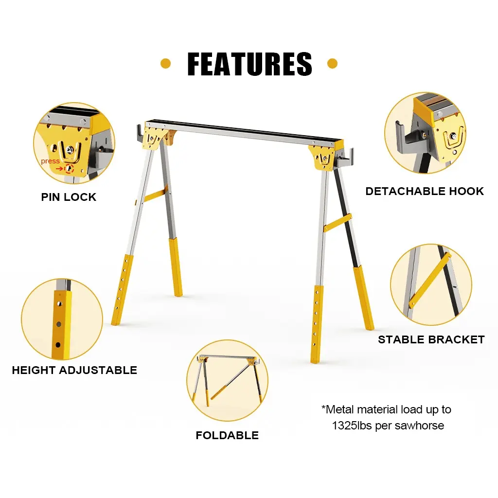 folding sawhorse with hooks and 2x4 support arms