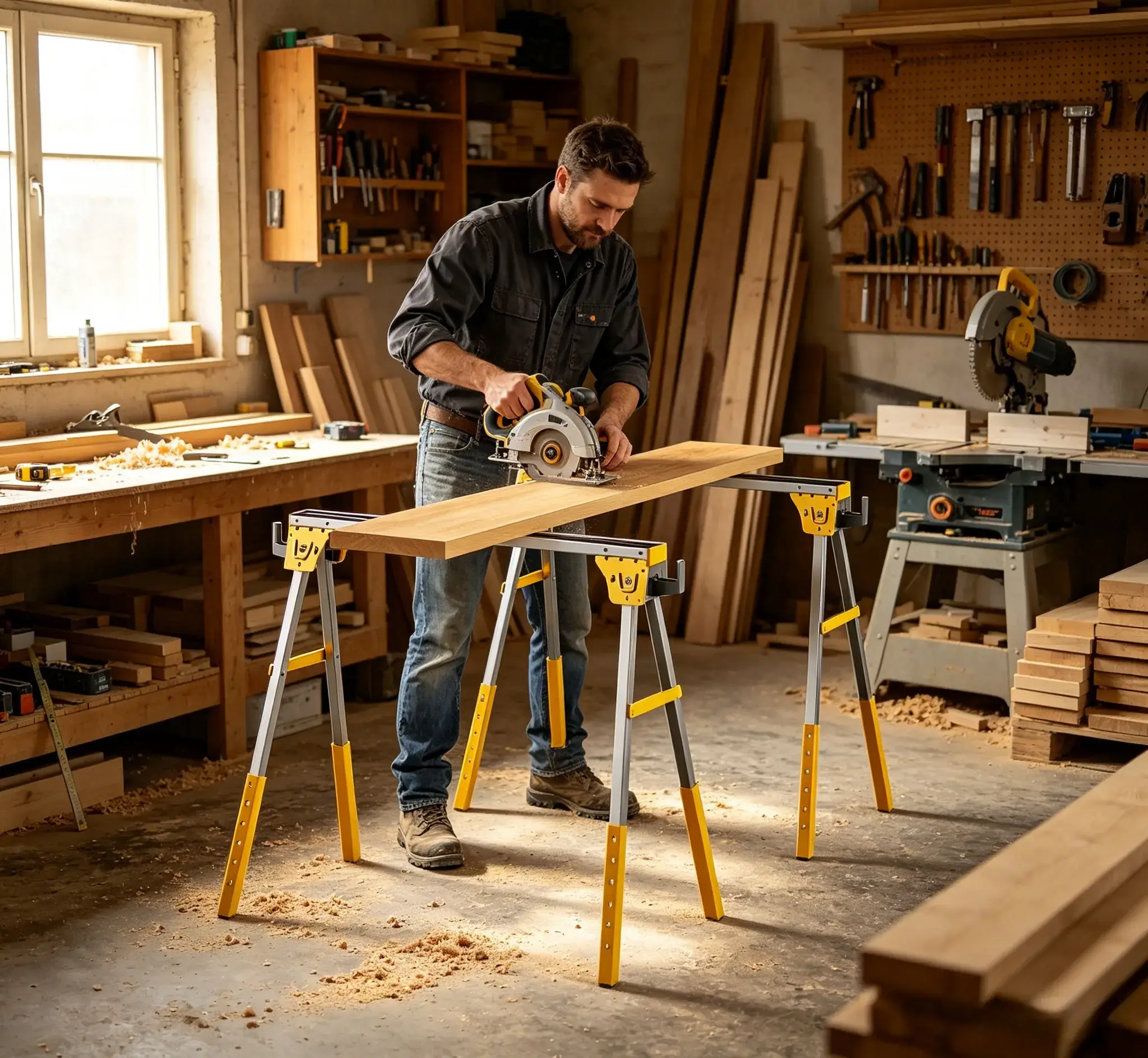 woodworking sawhorse applications for material support