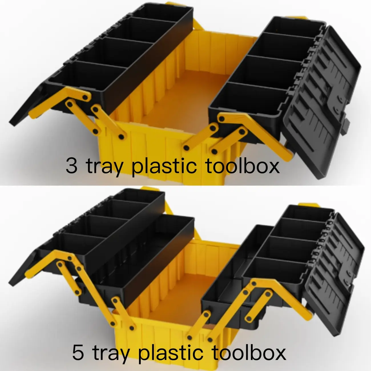 3 tray and 5 tray plastic toolbox storage solutions