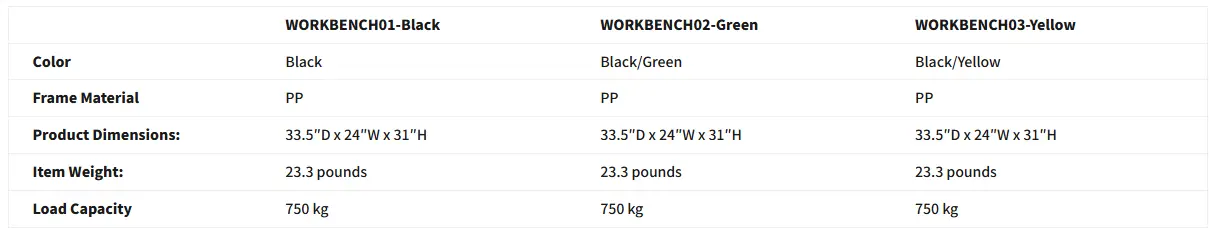 750 kg portable workbench with folding design