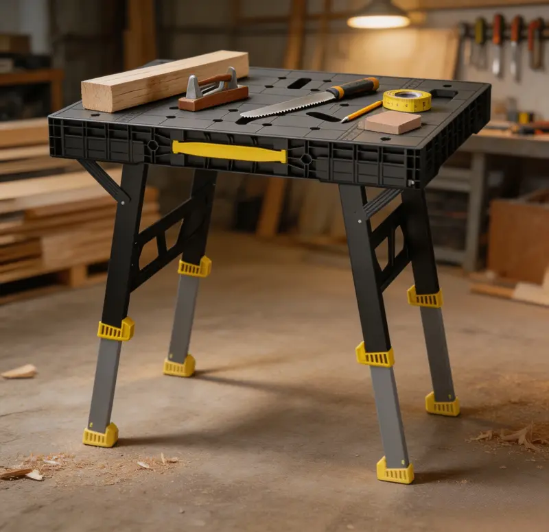 Adjustable and folding portable workbench for professional use