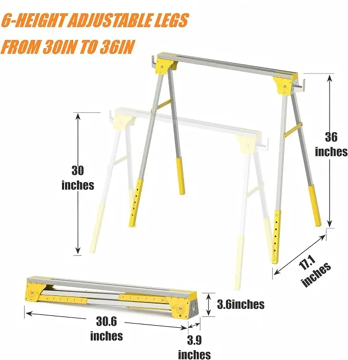 Folded and unfolded metal folding sawhorse
