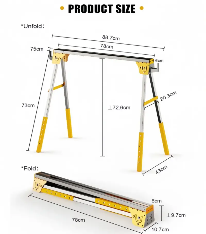 NH-SH001 heavy duty folding sawhorse with 2650 lbs capacity