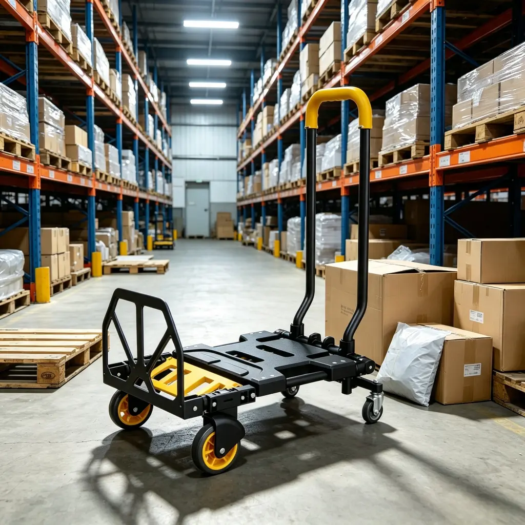 ONCUPID 4-Wheel Folding Platform Truck in Heavy Duty Warehouse Aisle