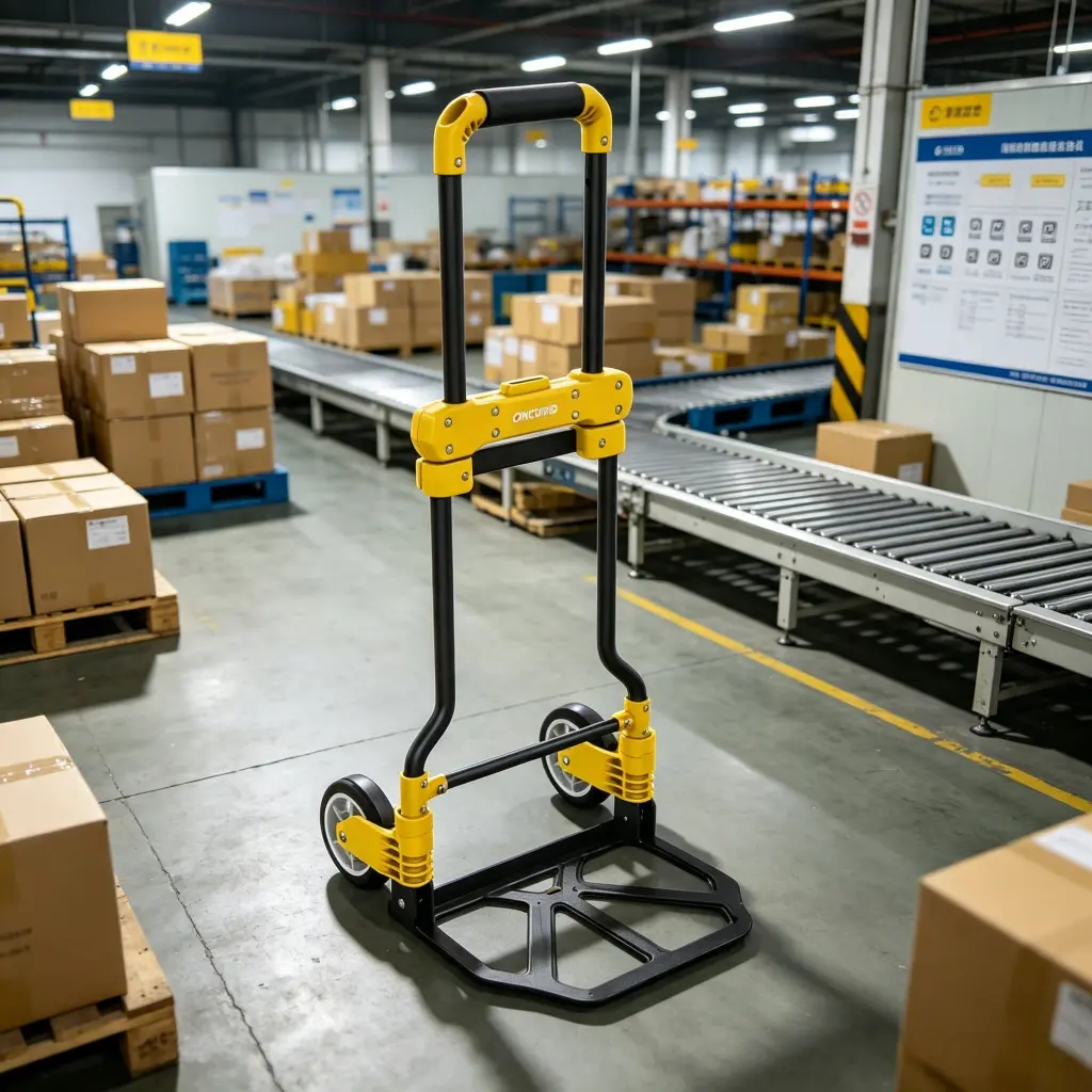 ONCUPID Collapsible Hand Truck at Logistics Parcel Sorting Line