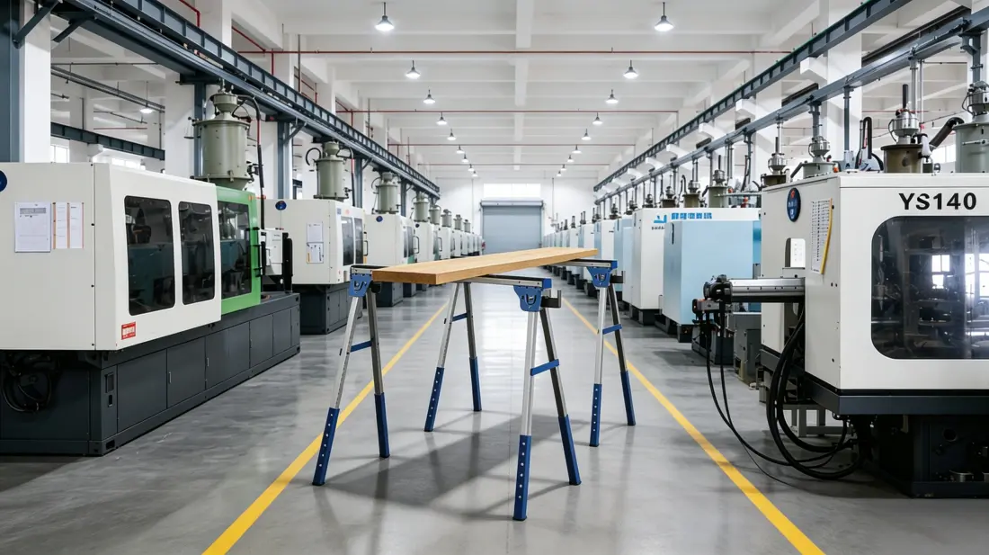 Sawhorse manufacturing and quality control at Jingyan Tools factory
