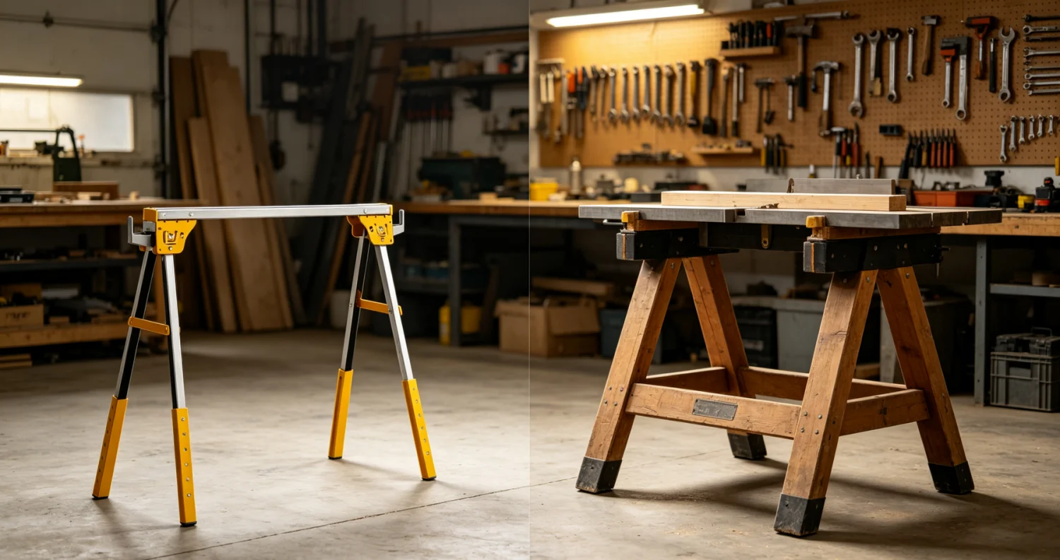 folding sawhorse vs traditional sawhorse comparison