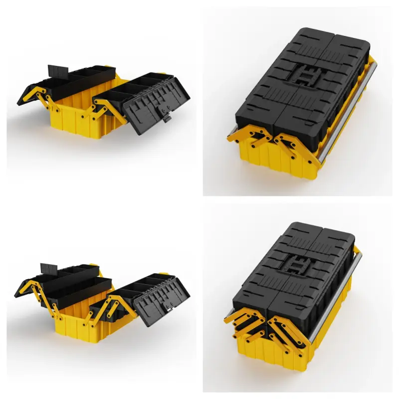 portable plastic toolbox with three and five tray designs