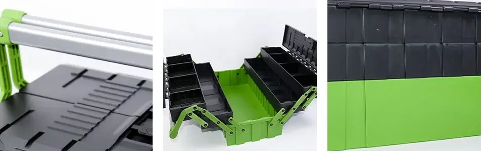 portable toolbox handle and handle connection detail