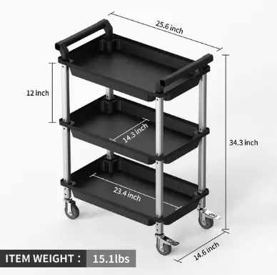 3 shelf rolling cart shelf dimensions