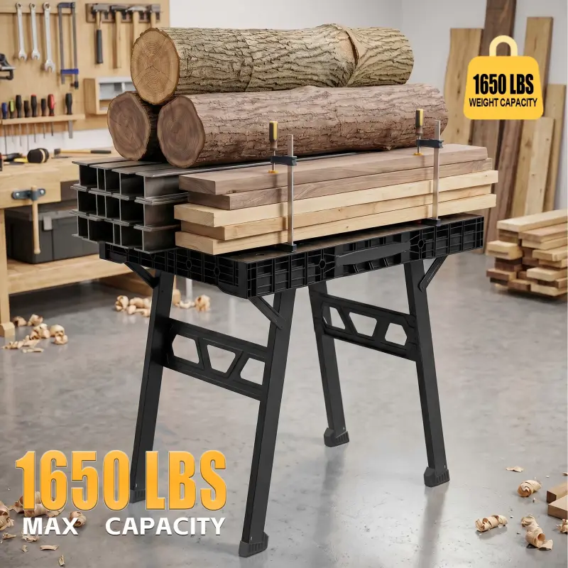 Folding workbench with 750 kg stated load capacity
