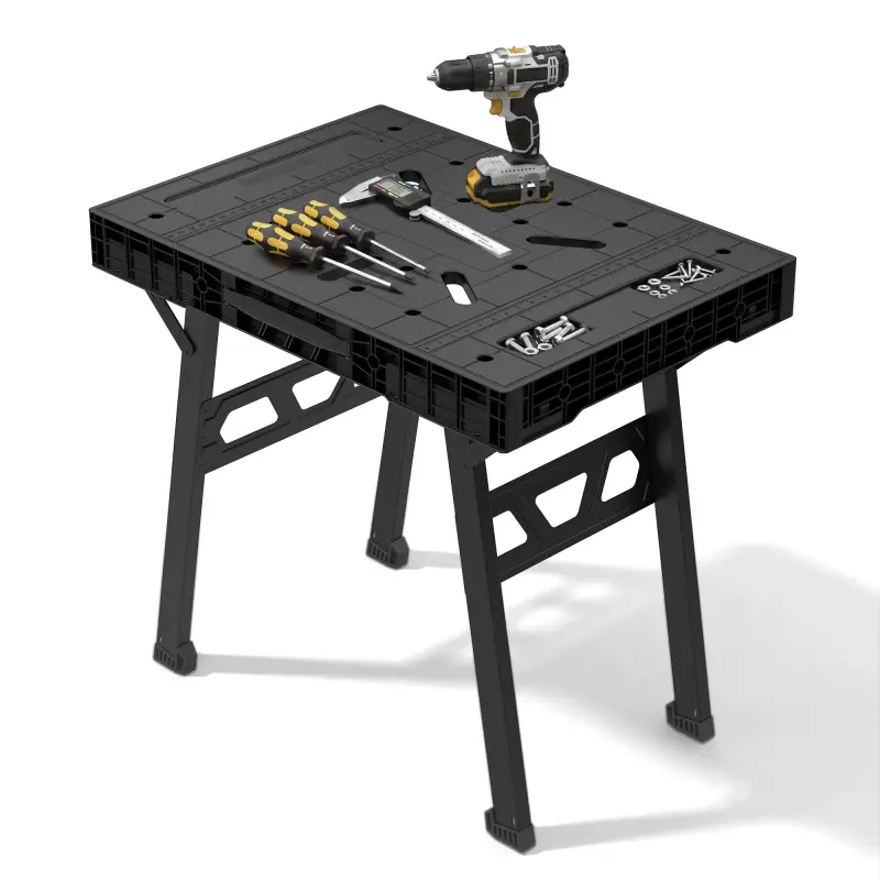 Folding workbench with bench dog holes and X-shaped grooves