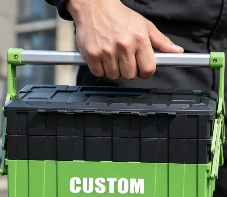Hand gripping a toolbox handle with sufficient clearance