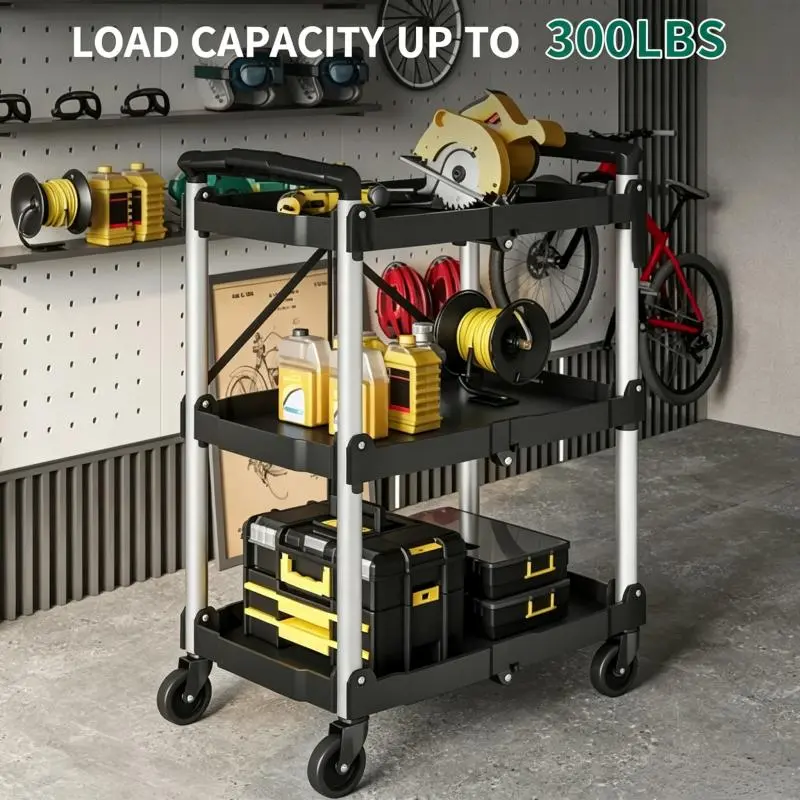 Jingyan 3 tier rolling utility cart with PP shelves and aluminum frame