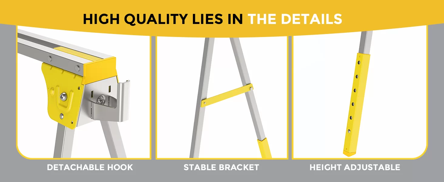 Metal folding sawhorse structural design showing frame, cross brace, legs and load path