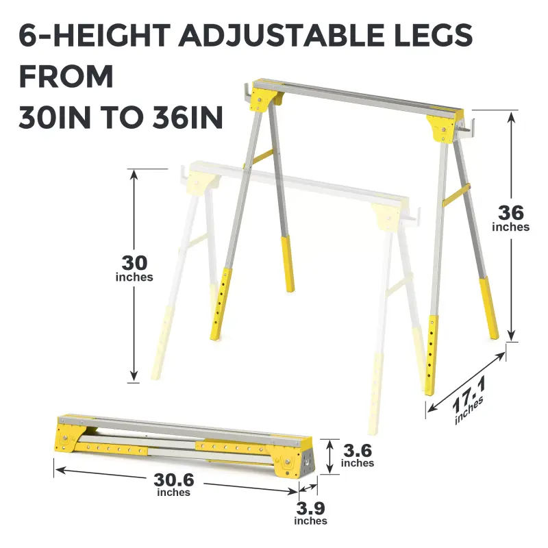 NH-SH001 portable folding sawhorse in multiple positions