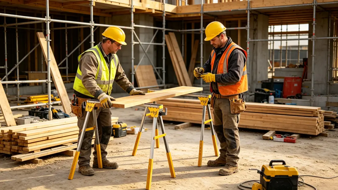 Portable saw horses for professional jobsite work