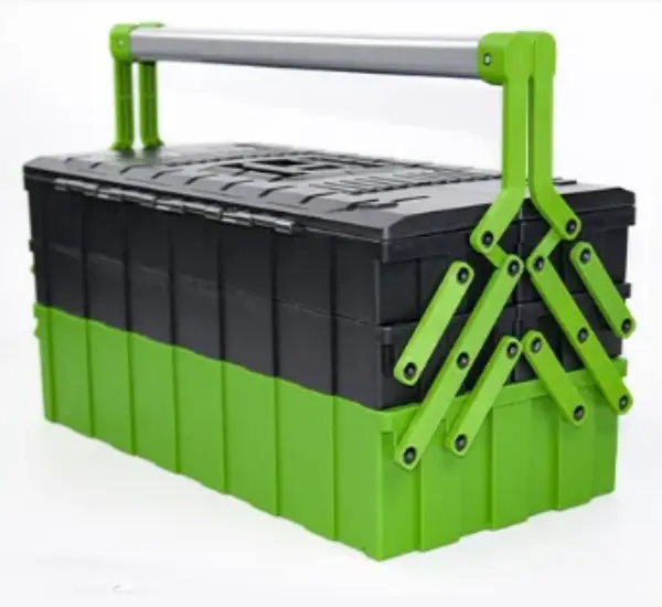 Tool box handle connection and reinforced carrying structure