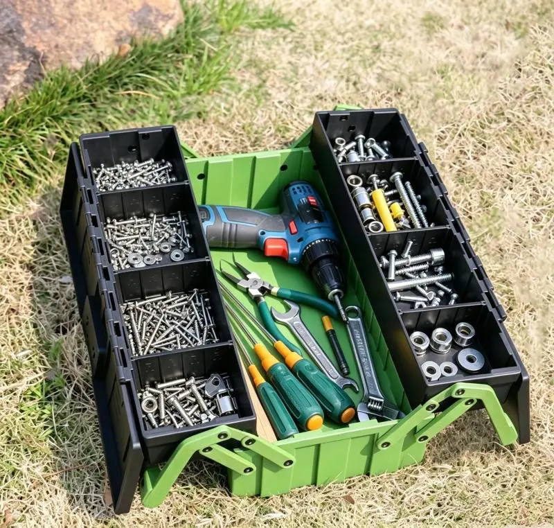 cantilever toolbox with visible storage trays