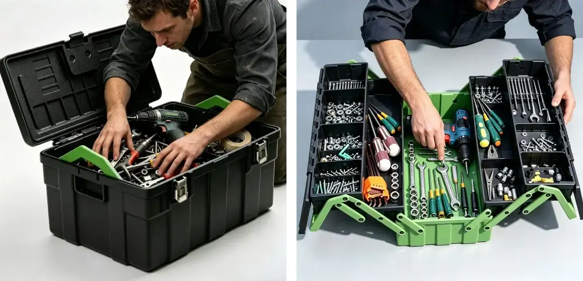 easy tool retrieval from cantilever toolbox trays