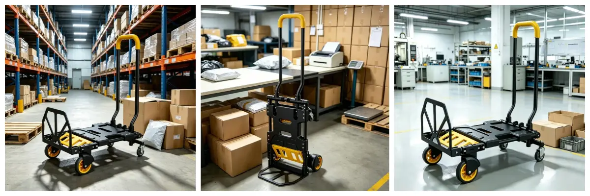 folding hand truck and cart for warehouse and workshop material transfer