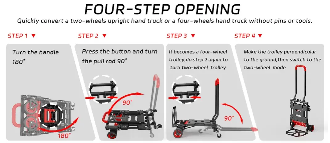 folding hand truck converting into four wheel cart