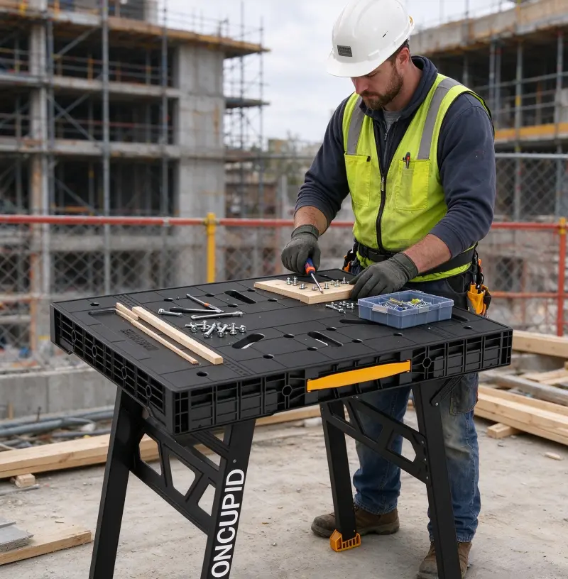 portable folding work table for temporary jobsite work