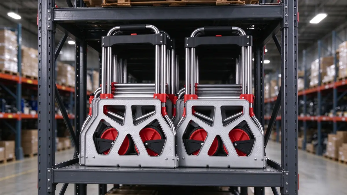 portable hand truck for space-conscious product positioning