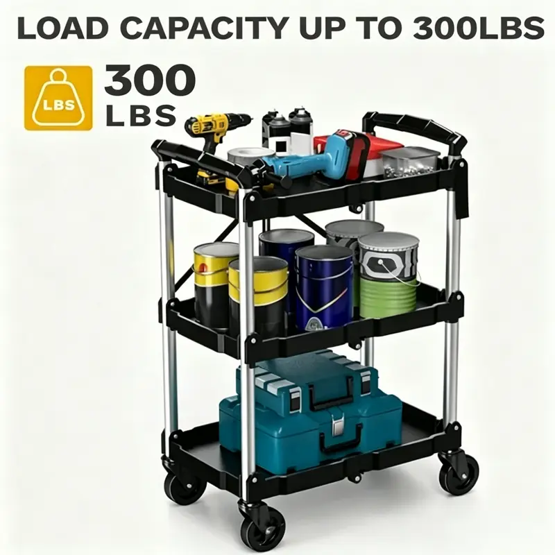 three tier cart for vertical organization of work materials