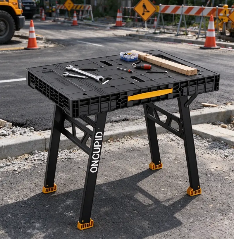 yellow portable folding work table for outdoor construction