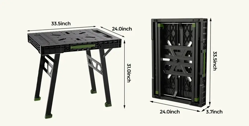 750kg heavy duty folding workbench folded and fully deployed working configuration