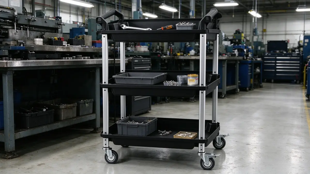 A 3 tier tool cart supporting workshop tool and parts management