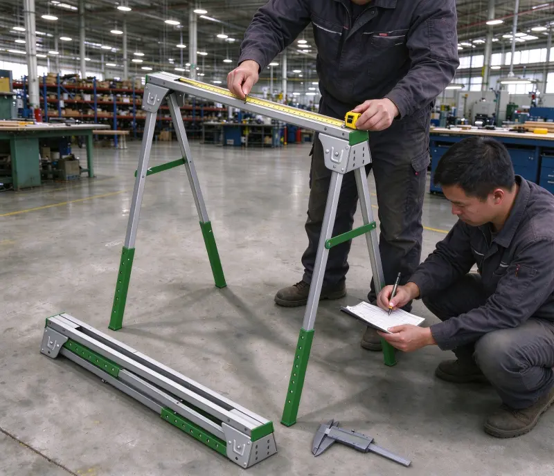 Folding sawhorse sample inspection before mass production