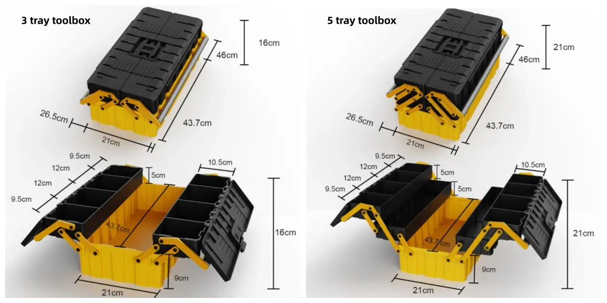 Size Comparison Diagram of 3-Layer and 5-Layer Toolboxes