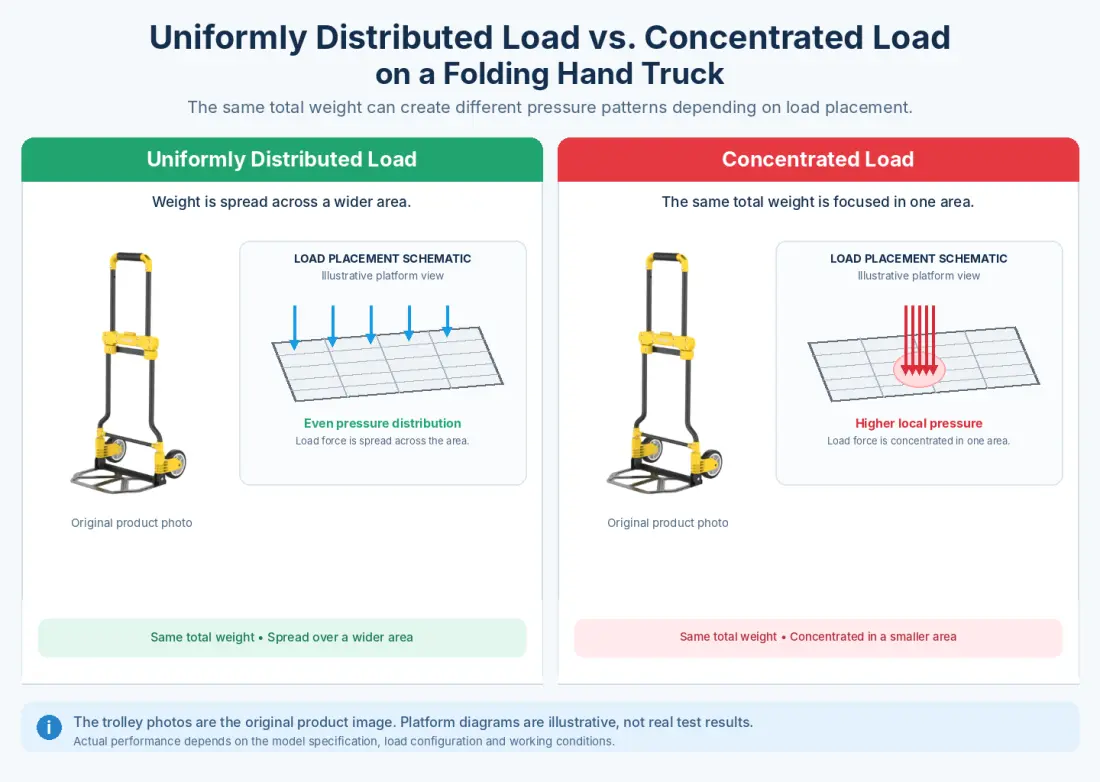 Uniformly distributed load versus concentrated load on a folding hand truck