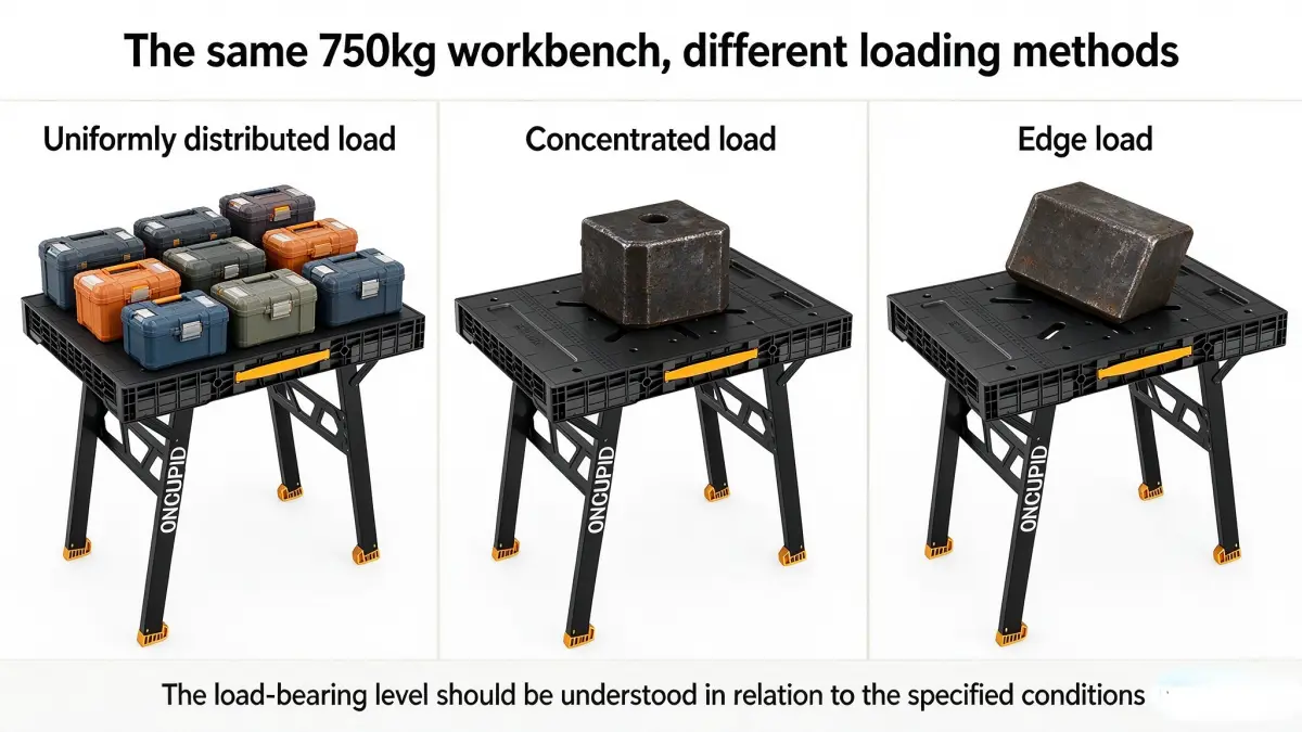 different loading conditions on a 750kg heavy duty workbench