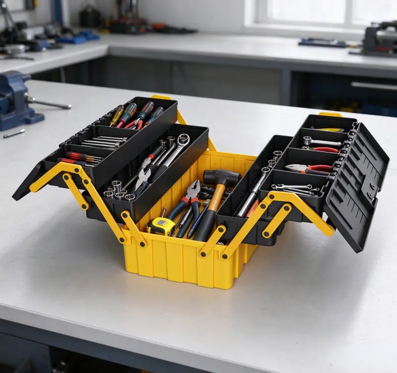 five-tray toolbox for organizing different tool categories