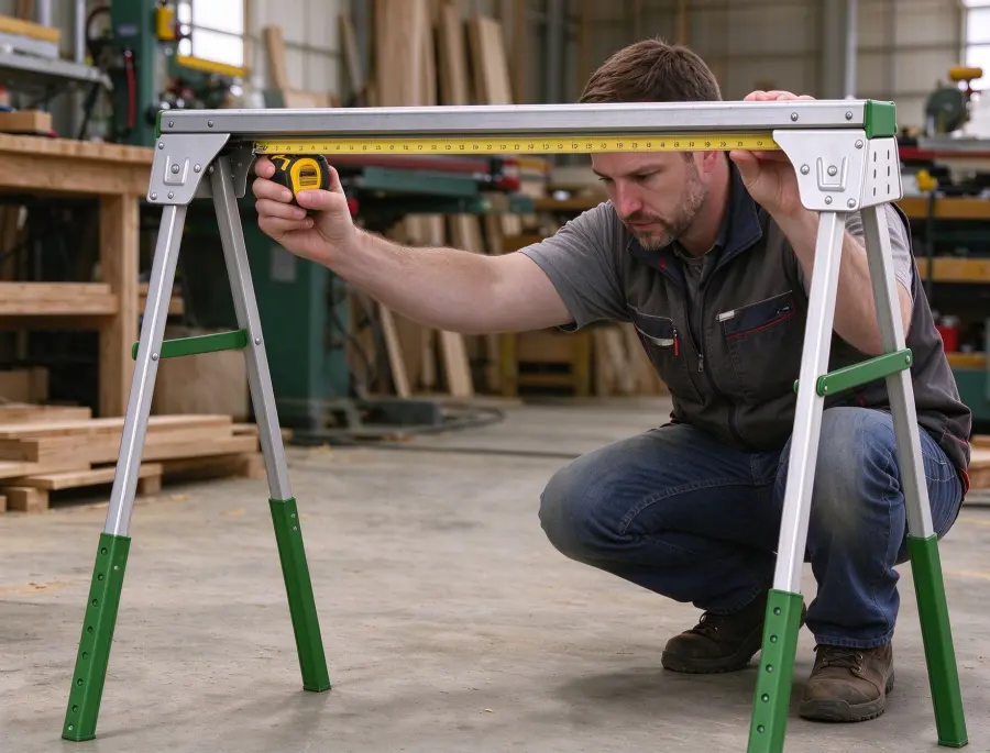 measuring folding sawhorse dimensions during sample inspection