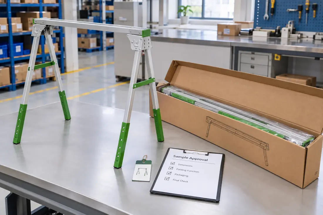 pre-production folding sawhorse sample and packaging approval