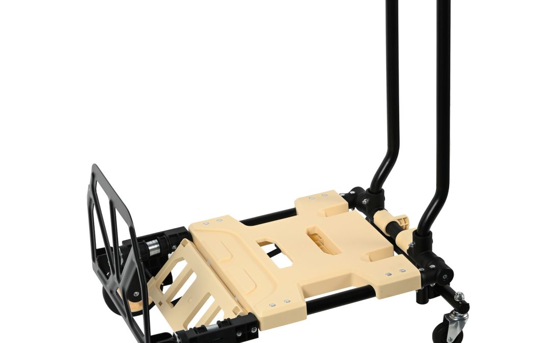 Beige-black 2-in-1 folding hand truck flat other angle view