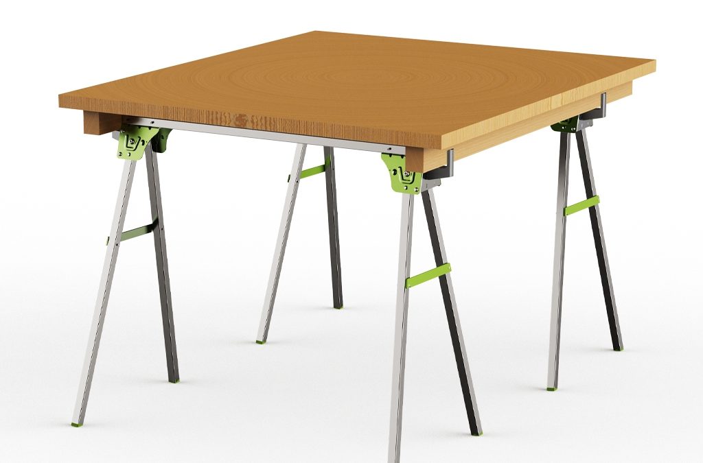 Green Metal Folding Sawhorse for Professional Woodworking