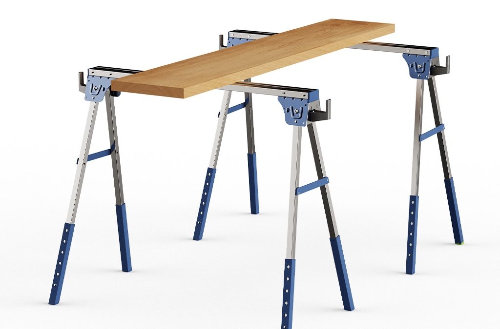 Blue Foldable Sawhorse Good Woodworking Tool
